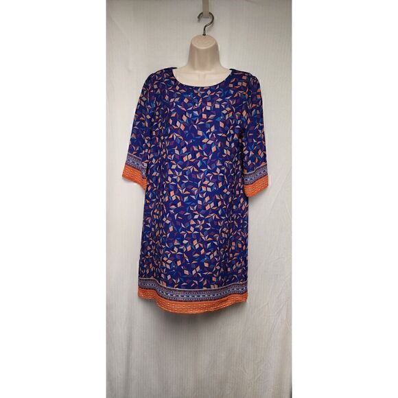 Everly Womens Blue/Orange Diamond Pattern Shift Dress Size Medium - Picture 2 of 9